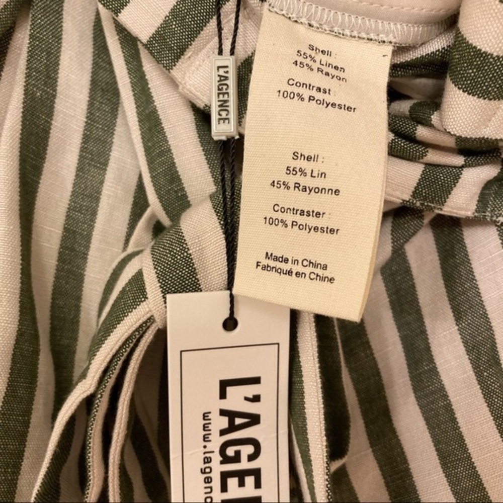 L'AGENCE Alex Linen olive/ivory stripe Shorts - Picture 8 of 9
